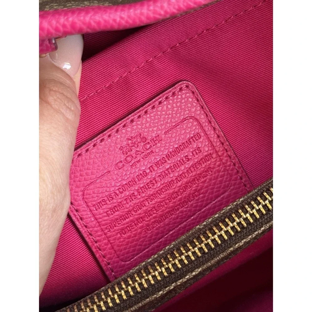 Authentic COACH Signature Shoulder Hand Bag Leather Brown‎ Pink